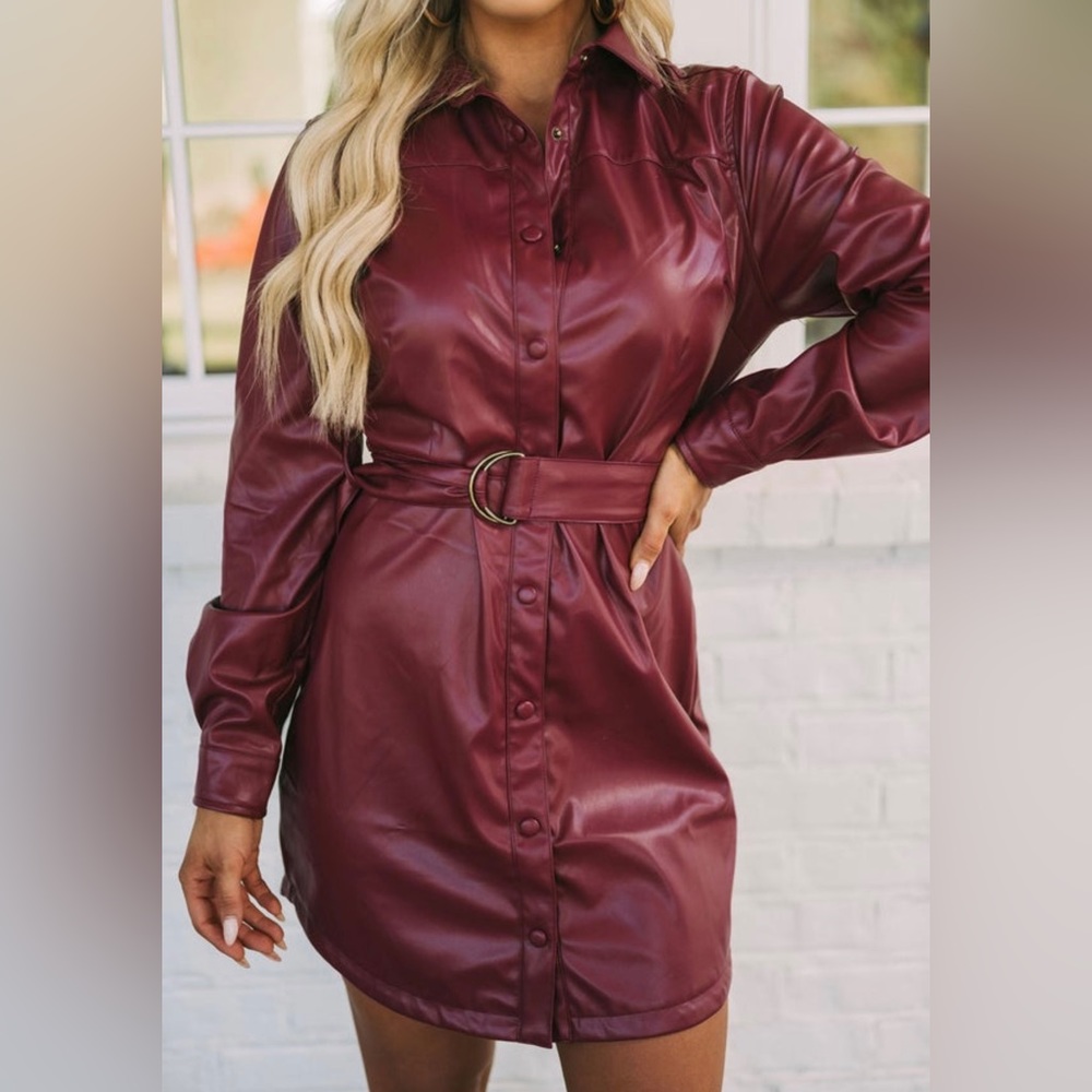 Burgundy faux leather dress